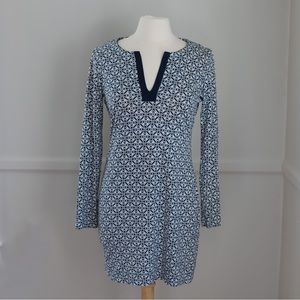 Diane Von Furstenberg 100% Silk Reina Patterned Mini Dress Navy Blue/White 10